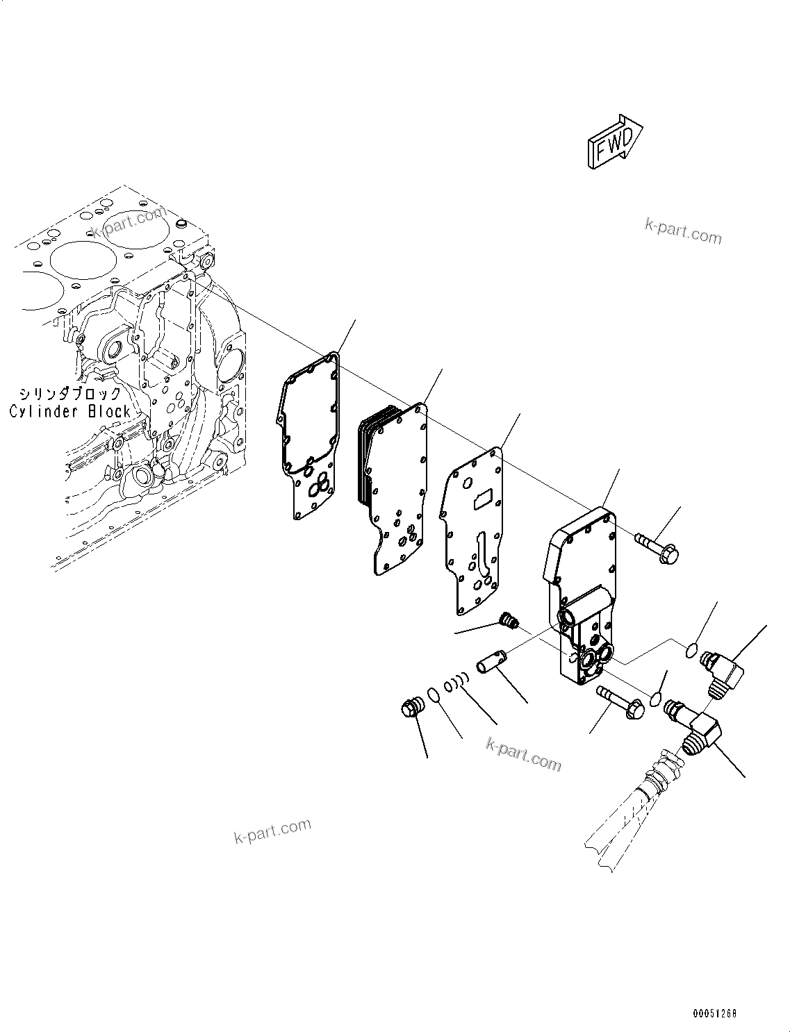 Komatsu parts book diagram for SAA4D107E-1D S/N 26527701-UP (For PC160LC-8): ENGINE OIL COOLER (#26527701-)