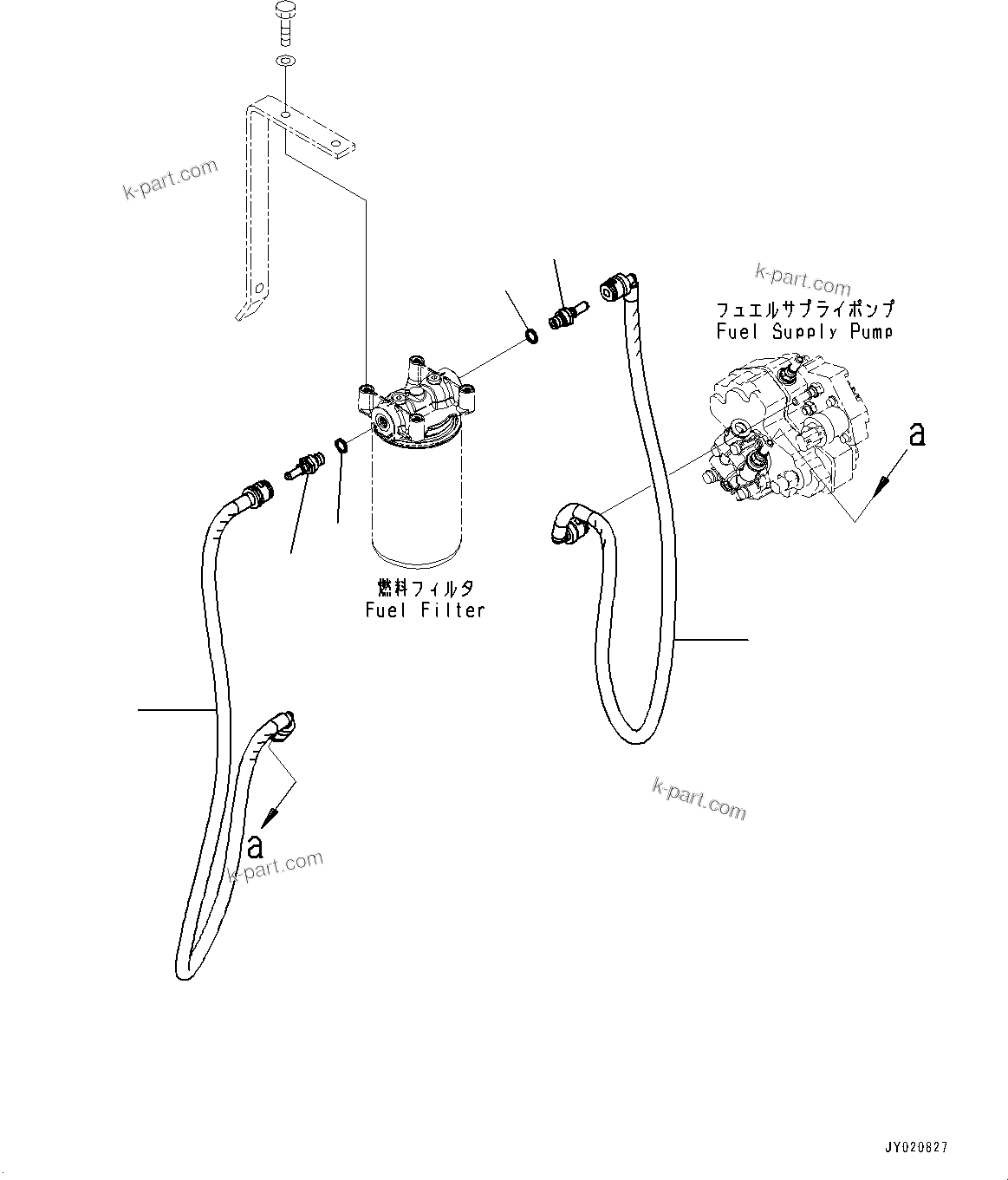 Komatsu parts book diagram for SAA4D107E-1D S/N 26527701-UP (For PC160LC-8): FUEL FILTER PIPING (#26527701-)
