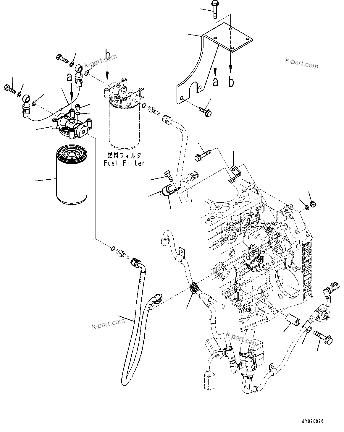 Komatsu parts book diagram for SAA4D107E-1D S/N 26527701-UP (For PC160LC-8): FUEL FILTER MOUNTING (#26527701-)