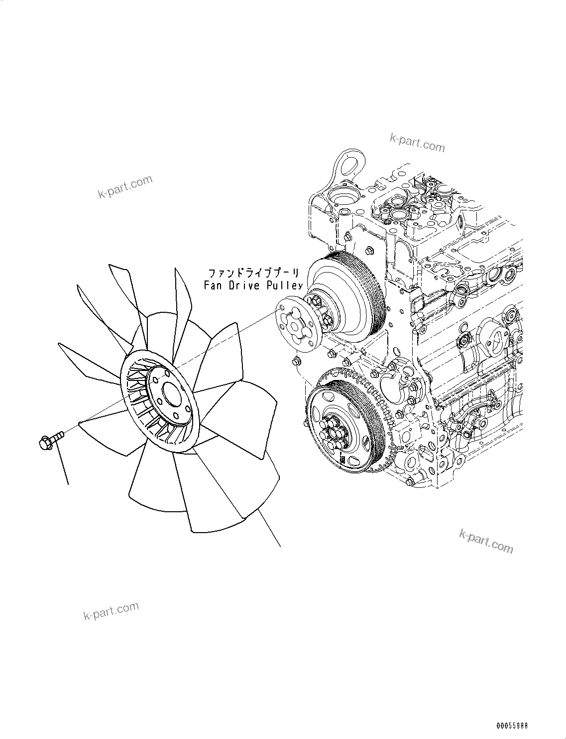 Komatsu parts book diagram for SAA4D107E-1D S/N 26527701-UP (For PC160LC-8): COOLING FAN (#26527701-)