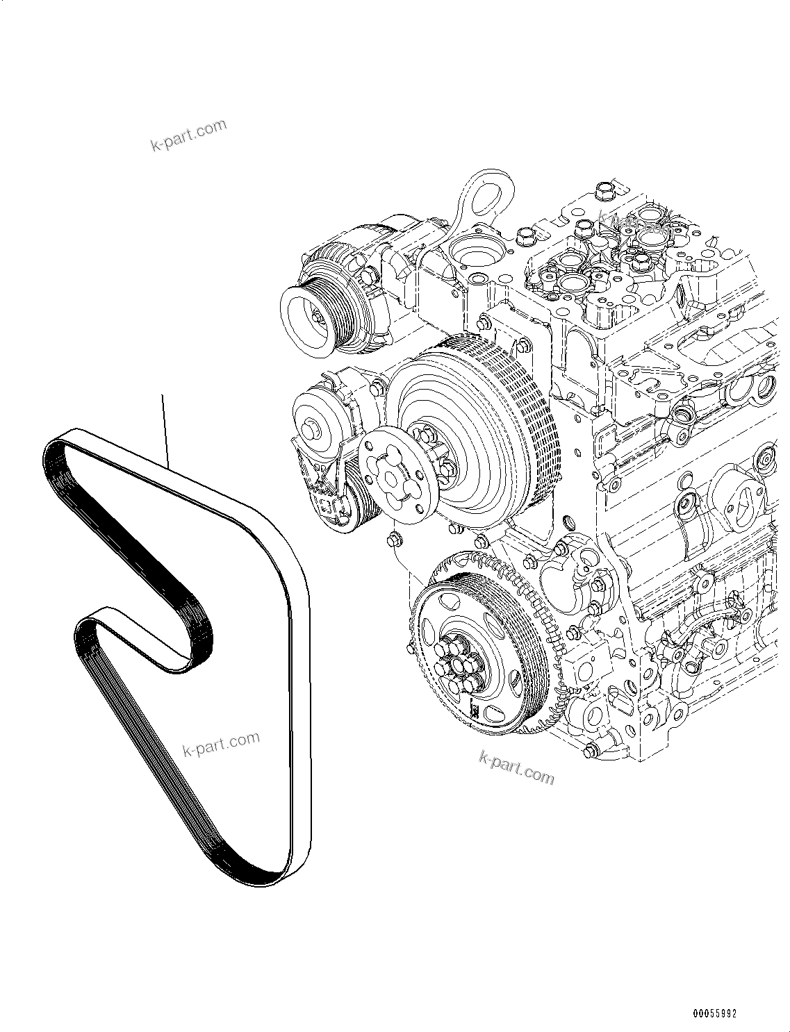 Komatsu parts book diagram for SAA4D107E-1D S/N 26527701-UP (For PC160LC-8): COOLING FAN BELT (#26527701-)