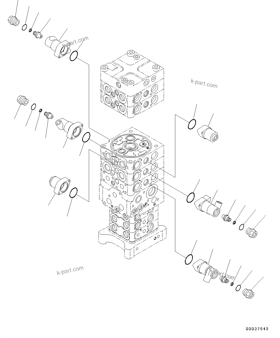 Komatsu parts book diagram for PC190NLC-8 S/N K50001-UP: MAIN CONTROL VALVE, 1-ACTUATOR, 2-PIECE BOOM, INNER PARTS (3/31)