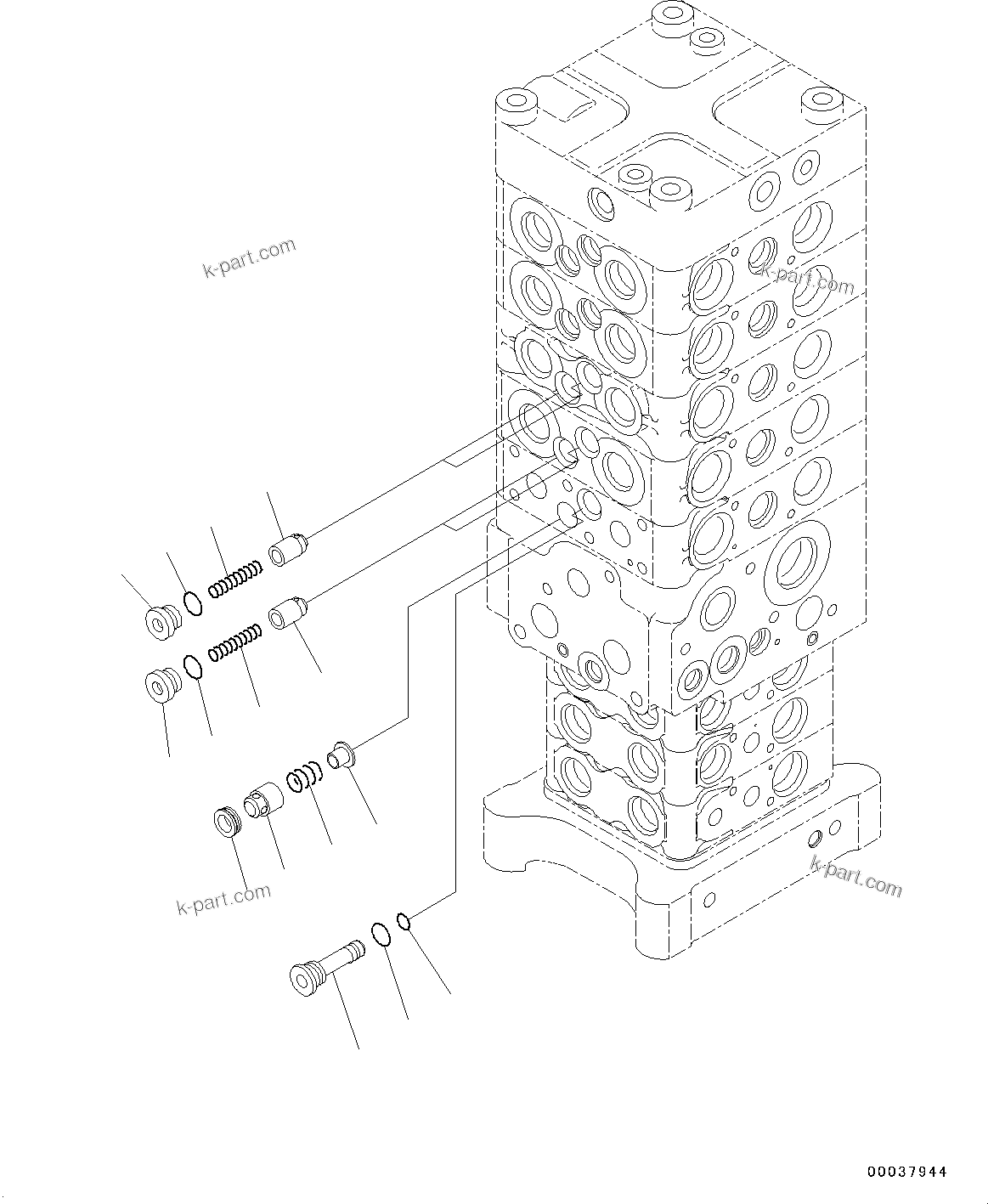 Komatsu parts book diagram for PC190NLC-8 S/N K50001-UP: MAIN CONTROL VALVE, 1-ACTUATOR, 2-PIECE BOOM, INNER PARTS (5/31)