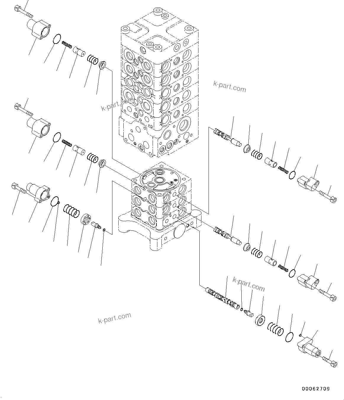 Komatsu parts book diagram for PC190NLC-8 S/N K50001-UP: MAIN CONTROL VALVE, 1-ACTUATOR, 2-PIECE BOOM, INNER PARTS (10/31)