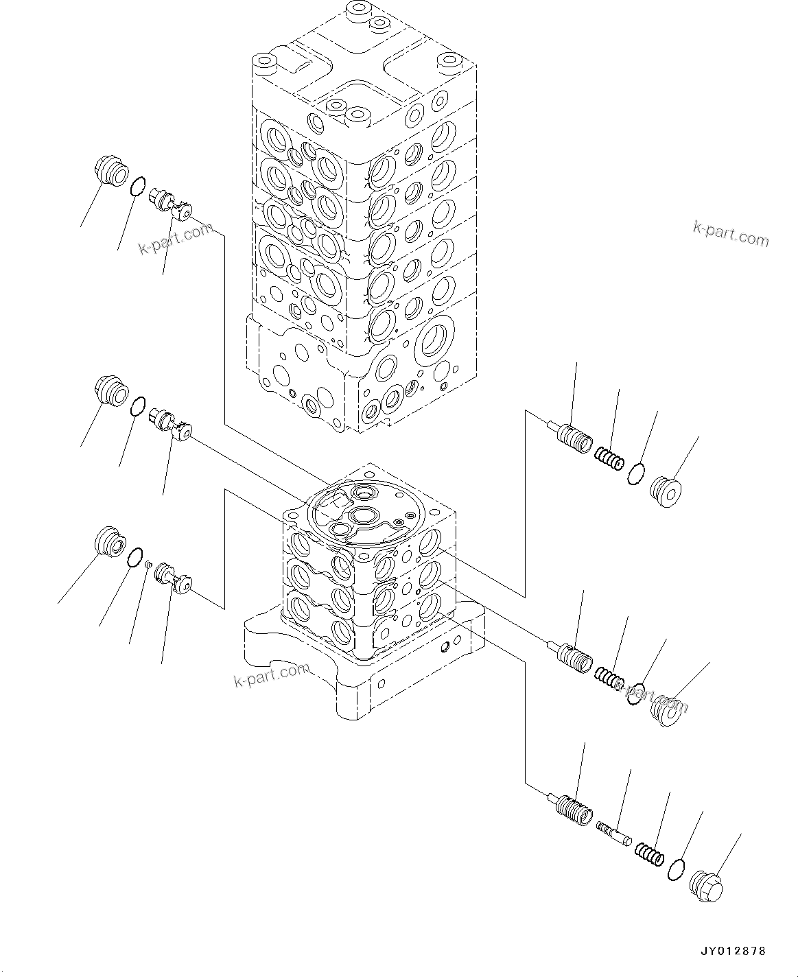 Komatsu parts book diagram for PC190NLC-8 S/N K50001-UP: MAIN CONTROL VALVE, 1-ACTUATOR, 2-PIECE BOOM, INNER PARTS (11/31)