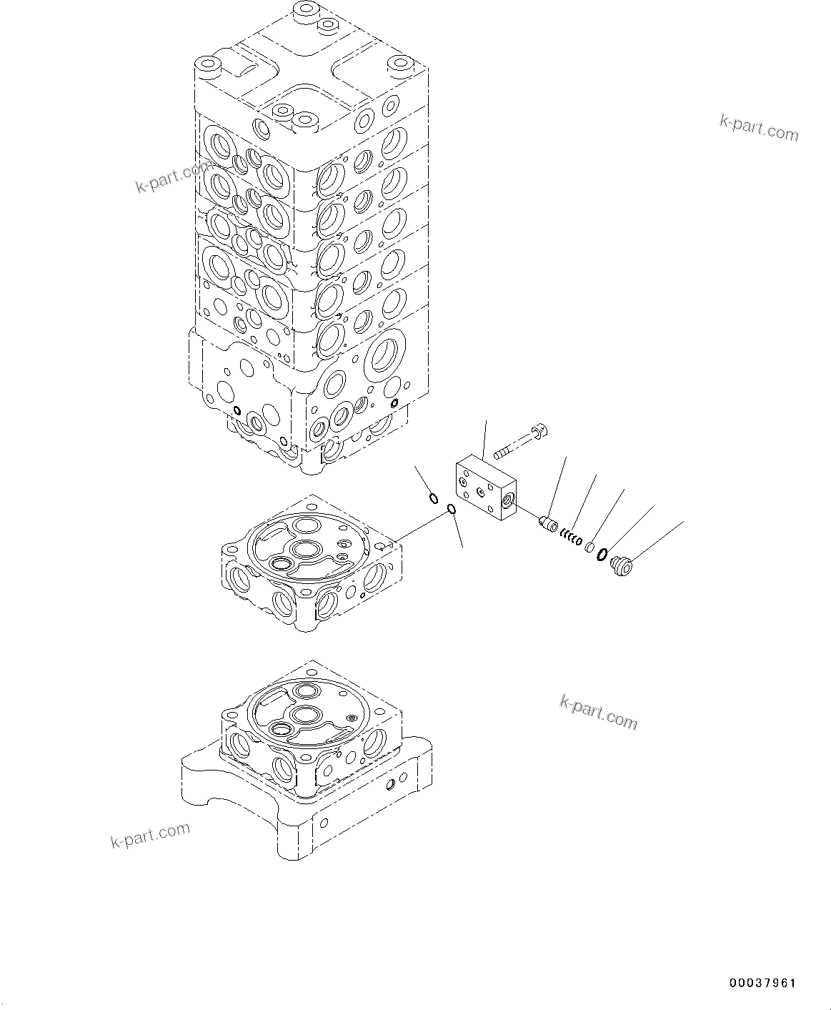 Komatsu parts book diagram for PC190NLC-8 S/N K50001-UP: MAIN CONTROL VALVE, 1-ACTUATOR, 2-PIECE BOOM, INNER PARTS (22/31)