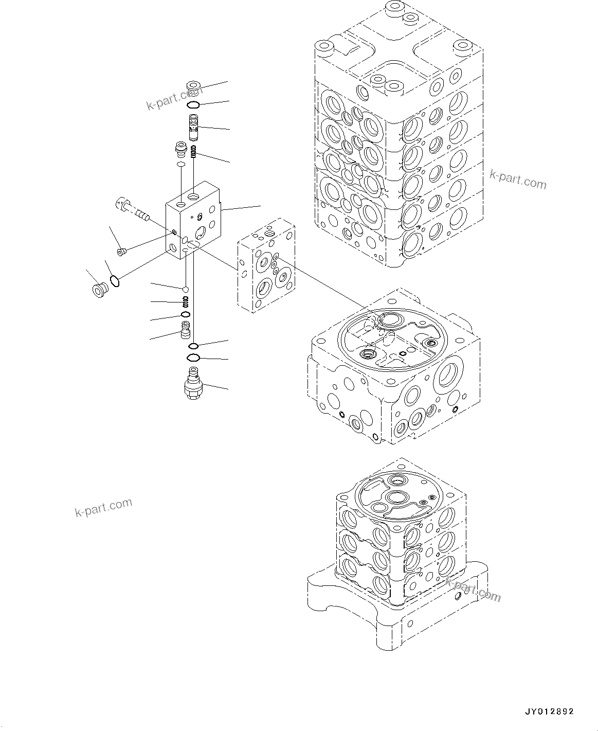 Komatsu parts book diagram for PC190NLC-8 S/N K50001-UP: MAIN CONTROL VALVE, 1-ACTUATOR, 2-PIECE BOOM, INNER PARTS (25/31)