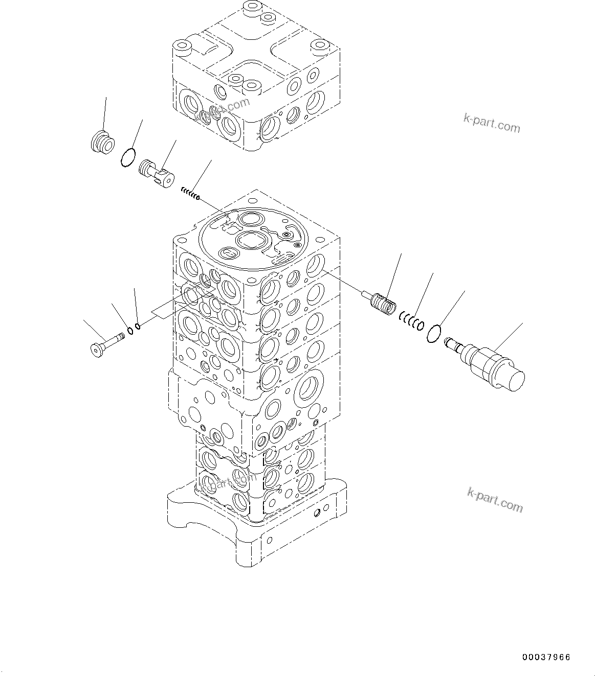 Komatsu parts book diagram for PC190NLC-8 S/N K50001-UP: MAIN CONTROL VALVE, 1-ACTUATOR, 2-PIECE BOOM, INNER PARTS (27/31)