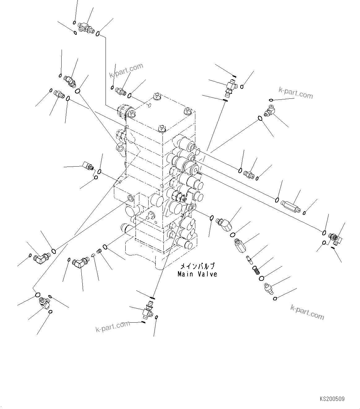 Komatsu parts book diagram for PC190NLC-8 S/N K50001-UP: MAIN CONTROL VALVE, 1-ACTUATOR, 2-PIECE BOOM, (2/3)
