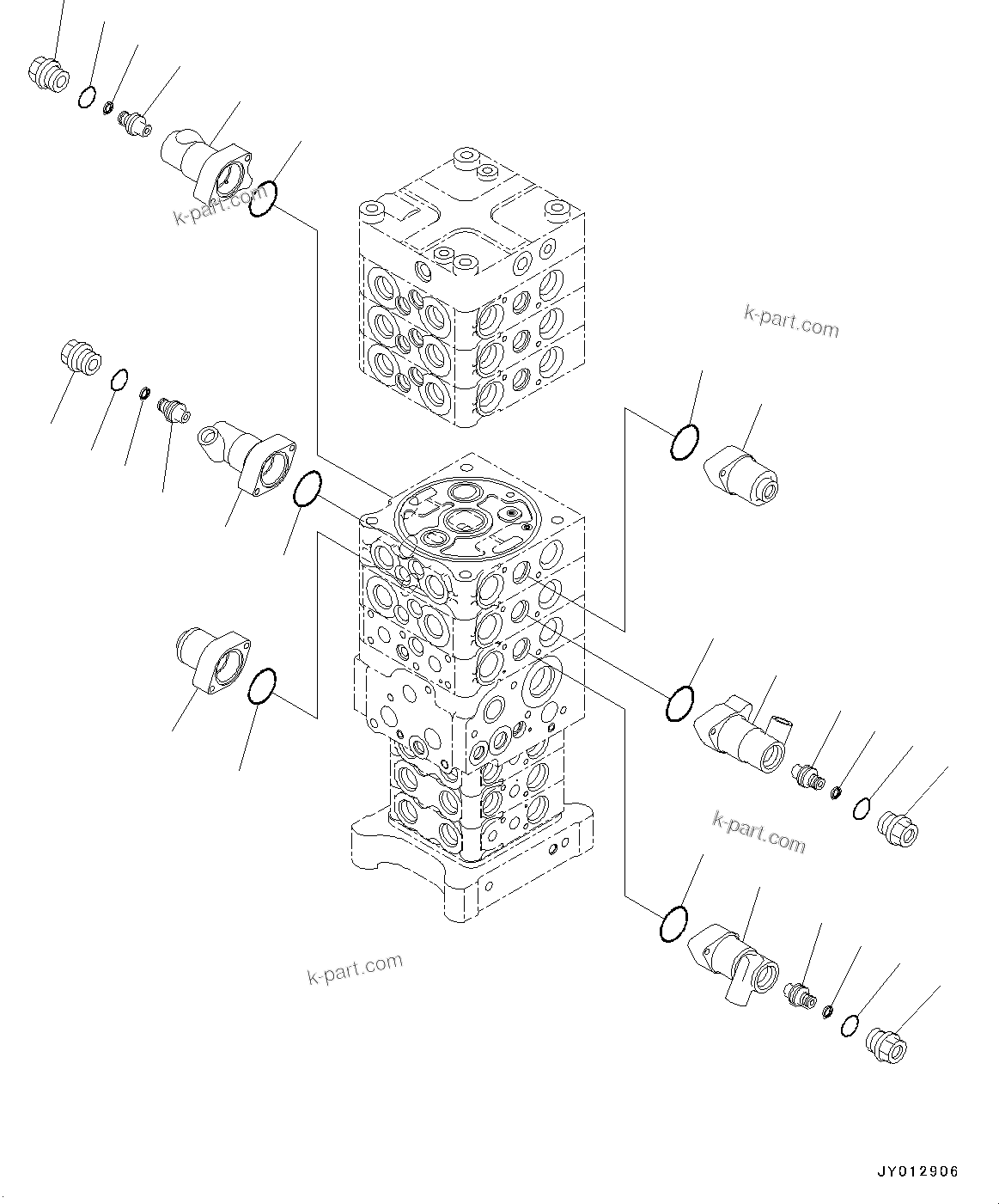 Komatsu parts book diagram for PC190NLC-8 S/N K50001-UP: MAIN CONTROL VALVE, 2-ATTACHMENT, 2-PIECE BOOM, INNER PARTS (3/34)