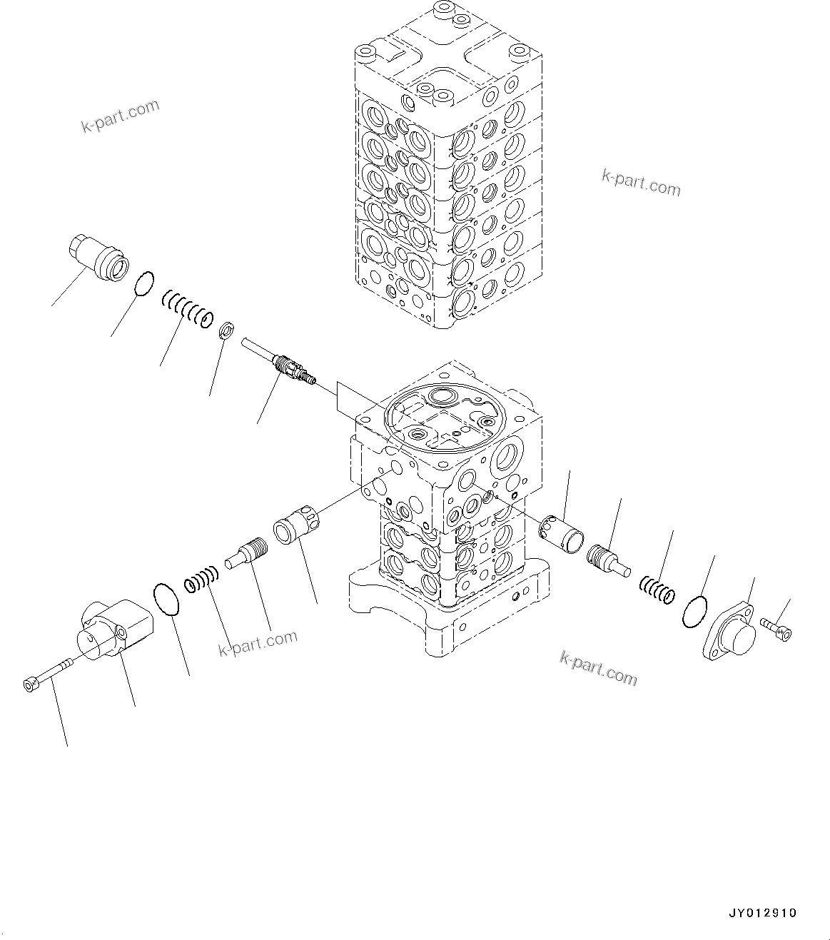 Komatsu parts book diagram for PC190NLC-8 S/N K50001-UP: MAIN CONTROL VALVE, 2-ATTACHMENT, 2-PIECE BOOM, INNER PARTS (7/34)