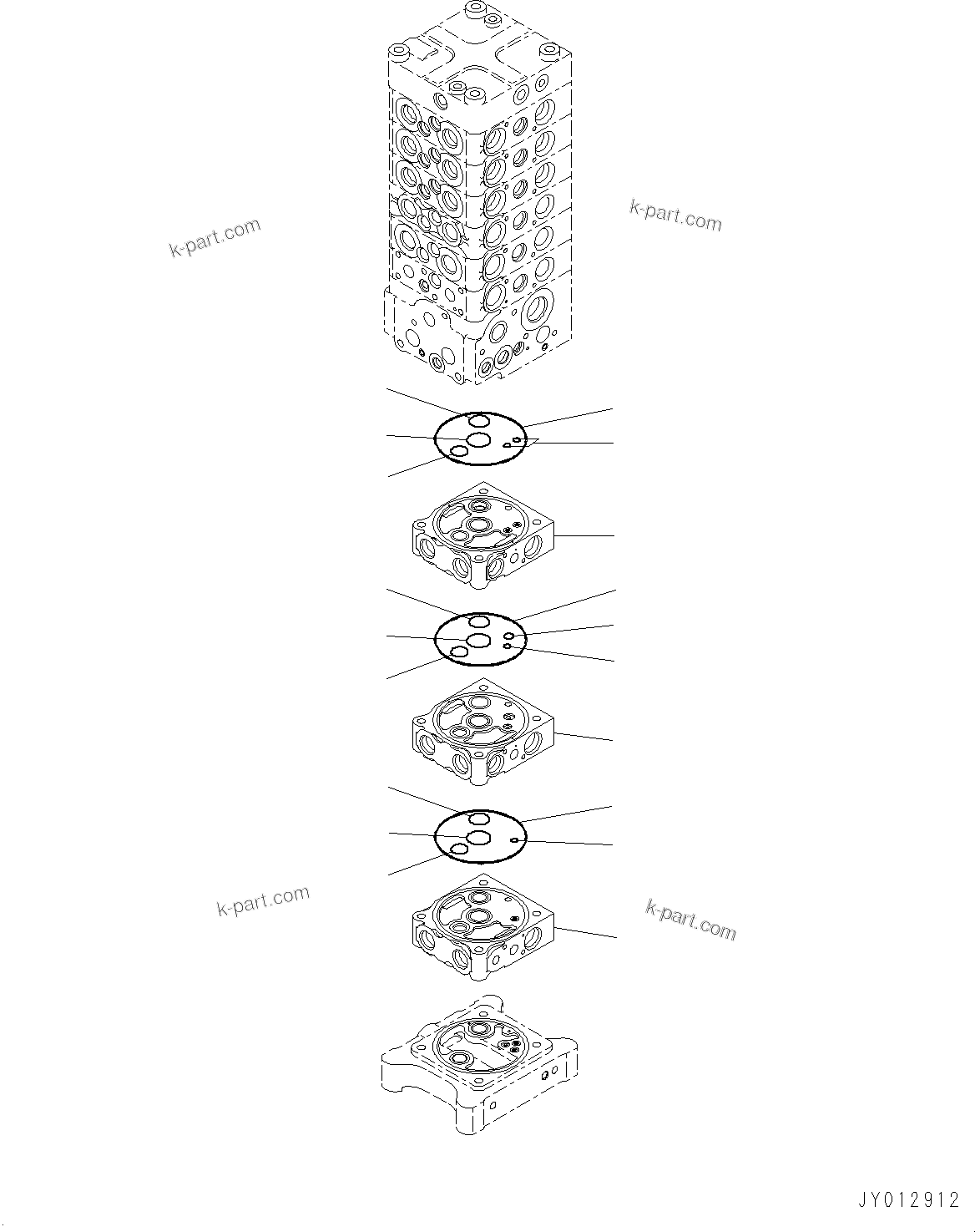 Komatsu parts book diagram for PC190NLC-8 S/N K50001-UP: MAIN CONTROL VALVE, 2-ATTACHMENT, 2-PIECE BOOM, INNER PARTS (9/34)