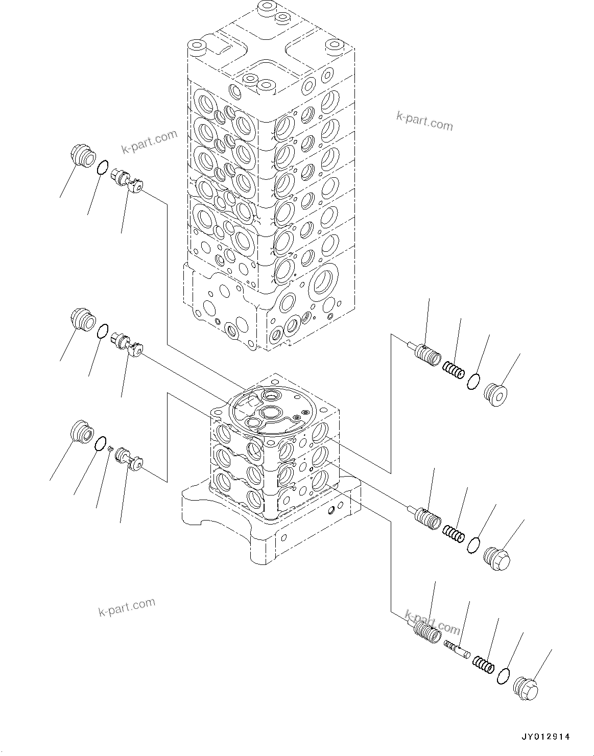 Komatsu parts book diagram for PC190NLC-8 S/N K50001-UP: MAIN CONTROL VALVE, 2-ATTACHMENT, 2-PIECE BOOM, INNER PARTS (11/34)