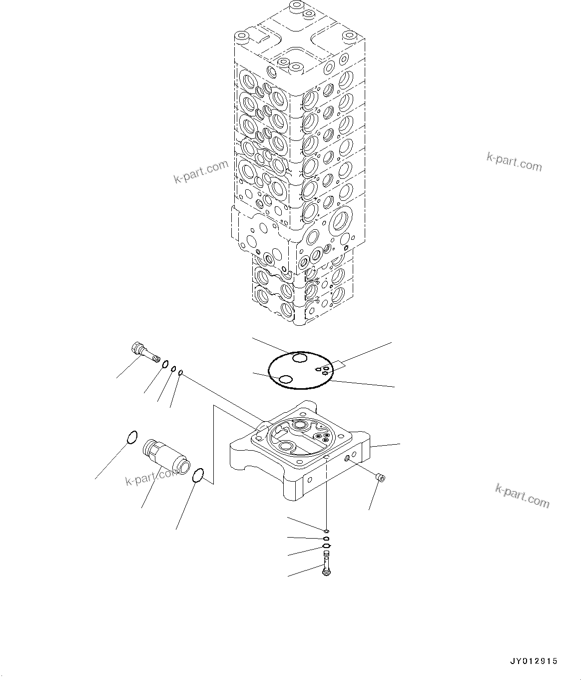 Komatsu parts book diagram for PC190NLC-8 S/N K50001-UP: MAIN CONTROL VALVE, 2-ATTACHMENT, 2-PIECE BOOM, INNER PARTS (12/34)