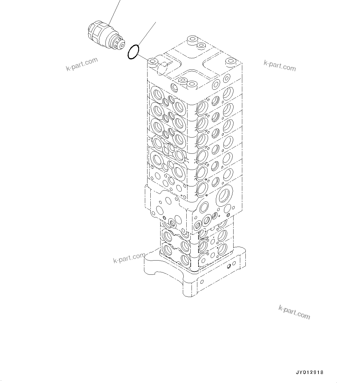 Komatsu parts book diagram for PC190NLC-8 S/N K50001-UP: MAIN CONTROL VALVE, 2-ATTACHMENT, 2-PIECE BOOM, INNER PARTS (15/34)
