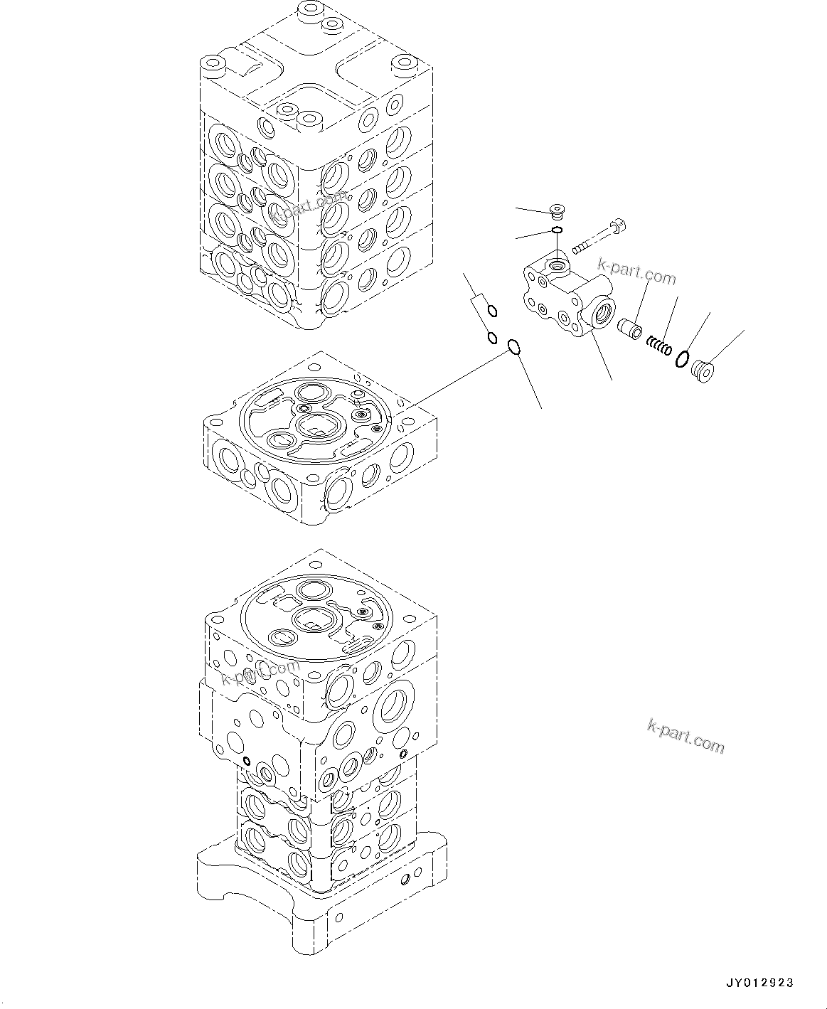 Komatsu parts book diagram for PC190NLC-8 S/N K50001-UP: MAIN CONTROL VALVE, 2-ATTACHMENT, 2-PIECE BOOM, INNER PARTS (20/34)
