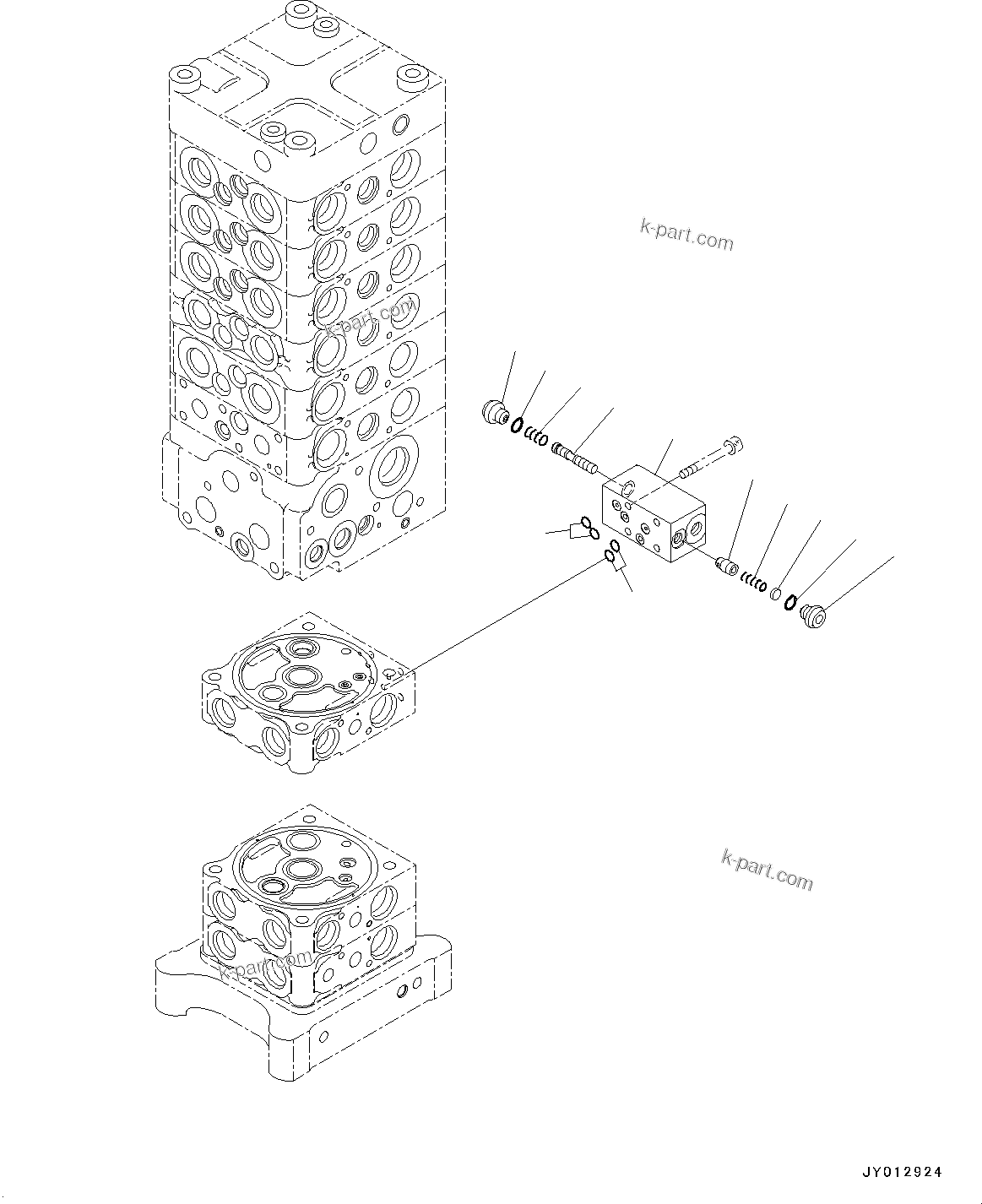 Komatsu parts book diagram for PC190NLC-8 S/N K50001-UP: MAIN CONTROL VALVE, 2-ATTACHMENT, 2-PIECE BOOM, INNER PARTS (21/34)