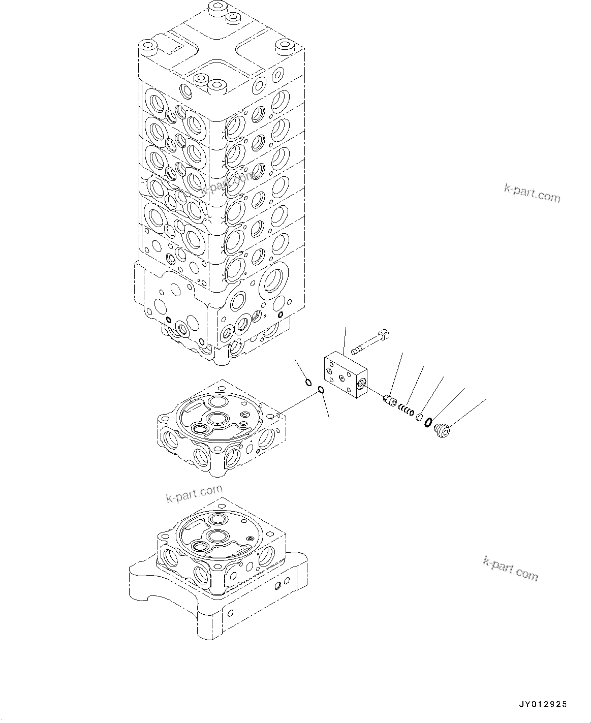 Komatsu parts book diagram for PC190NLC-8 S/N K50001-UP: MAIN CONTROL VALVE, 2-ATTACHMENT, 2-PIECE BOOM, INNER PARTS (22/34)
