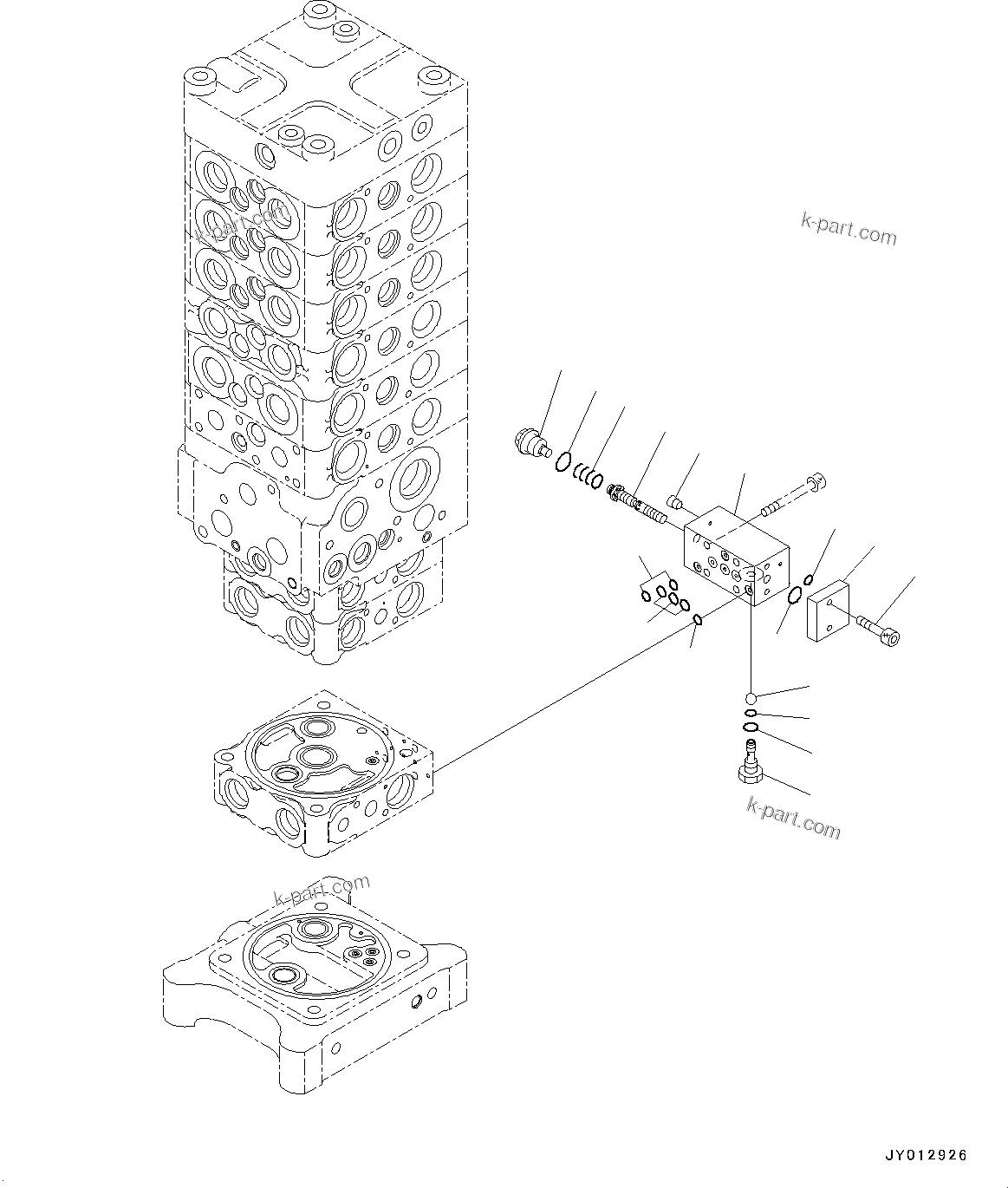 Komatsu parts book diagram for PC190NLC-8 S/N K50001-UP: MAIN CONTROL VALVE, 2-ATTACHMENT, 2-PIECE BOOM, INNER PARTS (23/34)