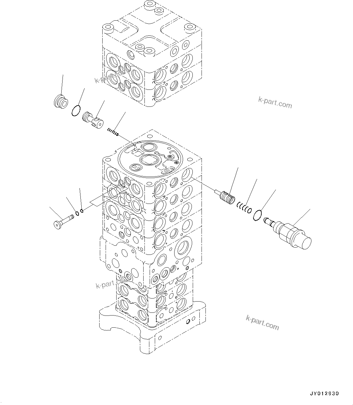 Komatsu parts book diagram for PC190NLC-8 S/N K50001-UP: MAIN CONTROL VALVE, 2-ATTACHMENT, 2-PIECE BOOM, INNER PARTS (27/34)
