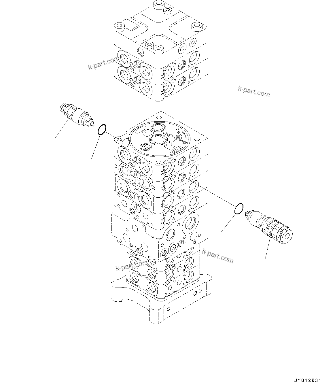 Komatsu parts book diagram for PC190NLC-8 S/N K50001-UP: MAIN CONTROL VALVE, 2-ATTACHMENT, 2-PIECE BOOM, INNER PARTS (28/34)