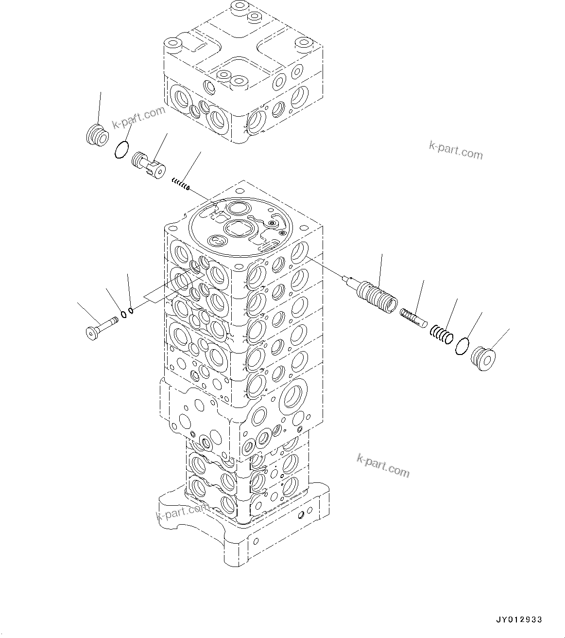Komatsu parts book diagram for PC190NLC-8 S/N K50001-UP: MAIN CONTROL VALVE, 2-ATTACHMENT, 2-PIECE BOOM, INNER PARTS (30/34)