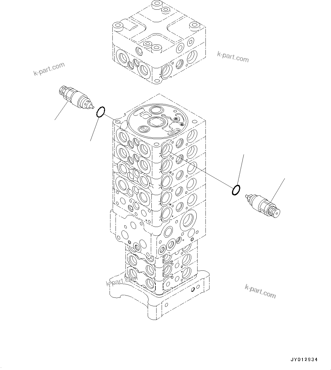 Komatsu parts book diagram for PC190NLC-8 S/N K50001-UP: MAIN CONTROL VALVE, 2-ATTACHMENT, 2-PIECE BOOM, INNER PARTS (31/34)