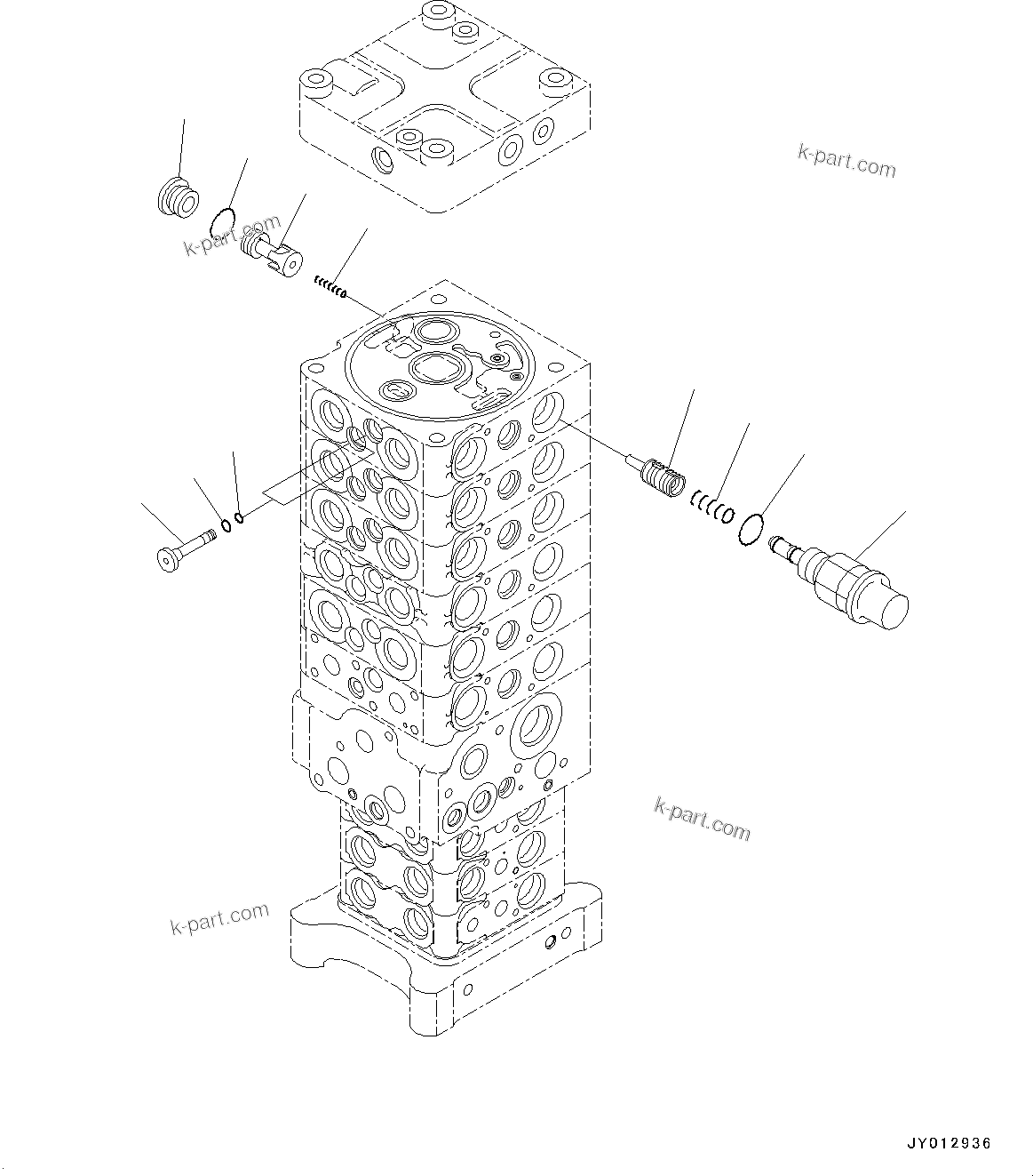 Komatsu parts book diagram for PC190NLC-8 S/N K50001-UP: MAIN CONTROL VALVE, 2-ATTACHMENT, 2-PIECE BOOM, INNER PARTS (33/34)