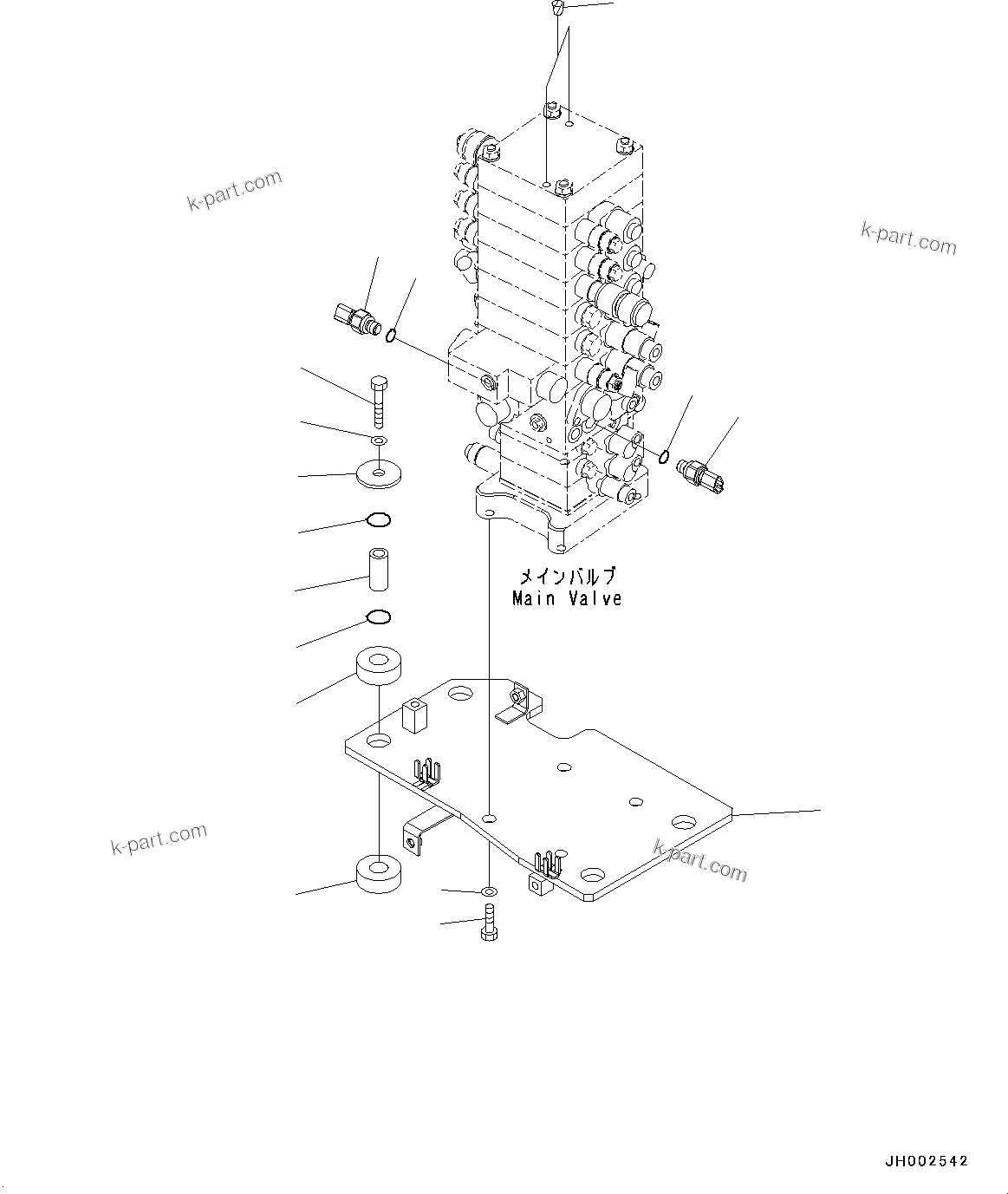 Komatsu parts book diagram for PC190NLC-8 S/N K50001-UP: MAIN CONTROL VALVE, 2-ATTACHMENT, 2-PIECE BOOM, (3/3)