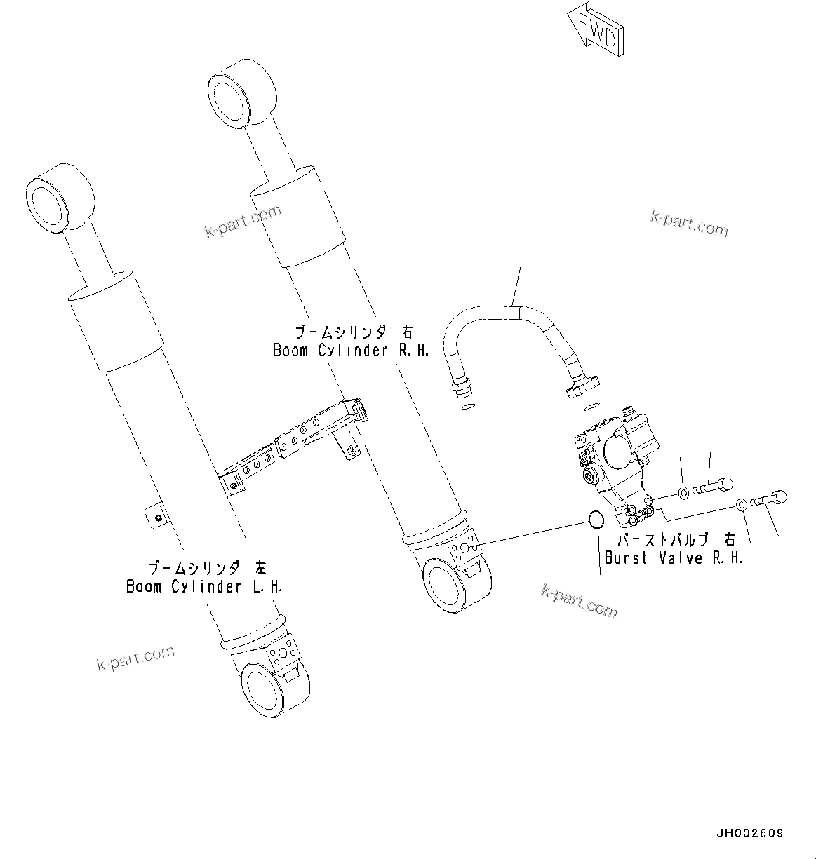 Komatsu parts book diagram for PC190NLC-8 S/N K50001-UP: BURST VALVE CIRCUIT, BOOM, BURST VALVE, FOR BOOM CYLINDER, RHS (2/2)