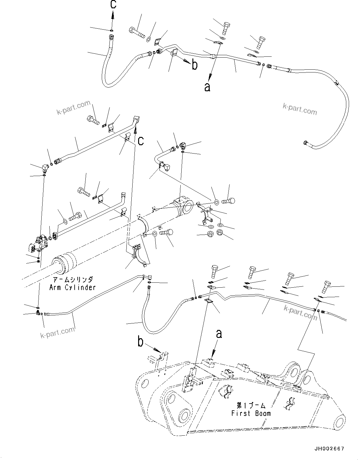 Komatsu parts book diagram for PC190NLC-8 S/N K50001-UP: BURST VALVE CIRCUIT, 2-PIECE BOOM, BOOM AND ARM, CLAMP
