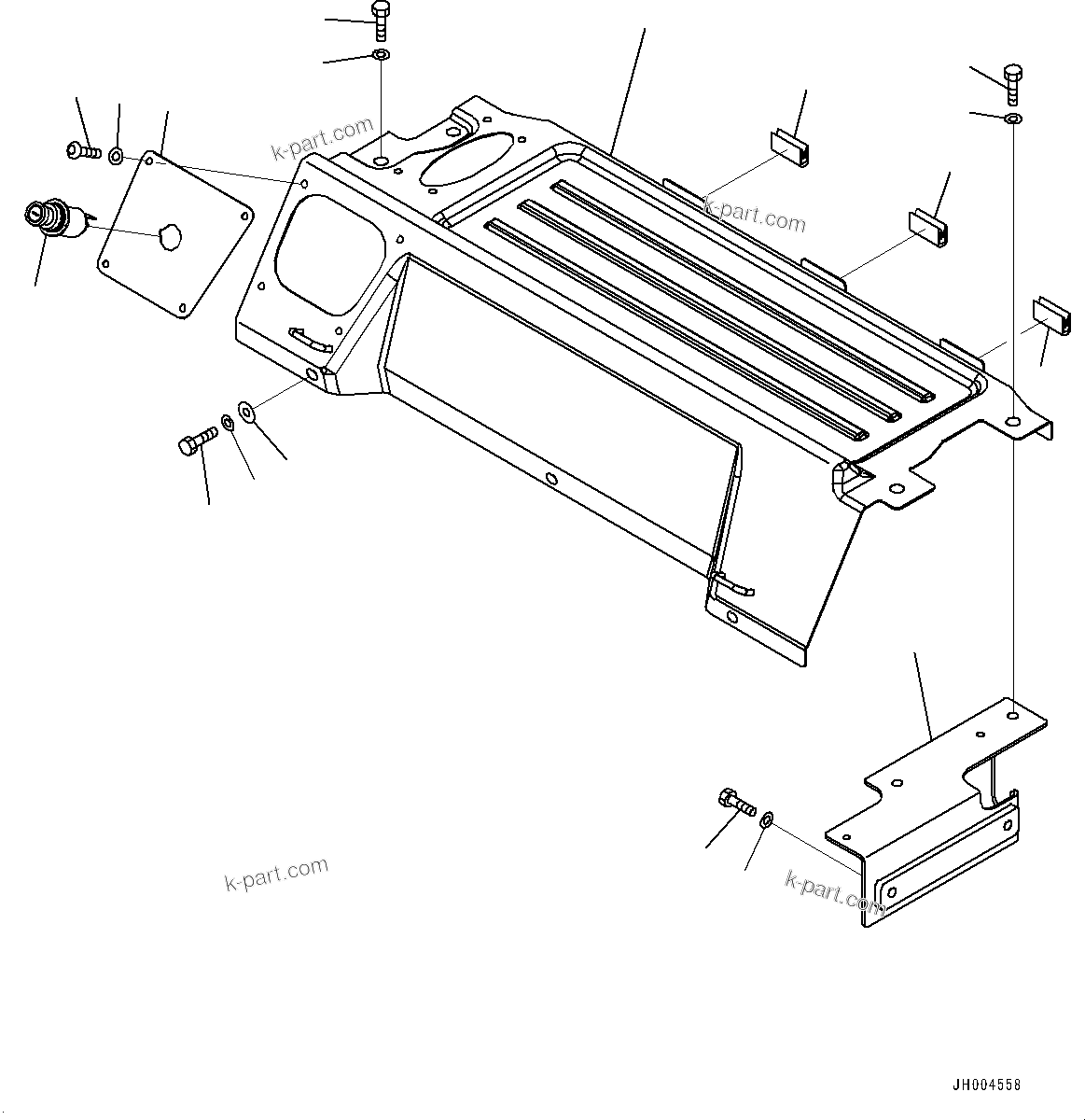 Komatsu parts book diagram for PC190NLC-8 S/N K50001-UP: CAB, 1-ACTUATOR, CAB IN PARTS, LUGGAGE PLATE, WITH AIR CONDITIONER (K50003-)