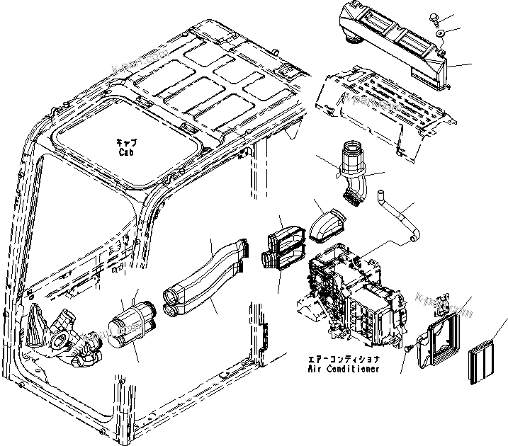 Komatsu parts book diagram for PC190NLC-8 S/N K50001-UP: CAB, 1-ACTUATOR, CAB IN PARTS, AIR DUCT, WITH AIR CONDITIONER