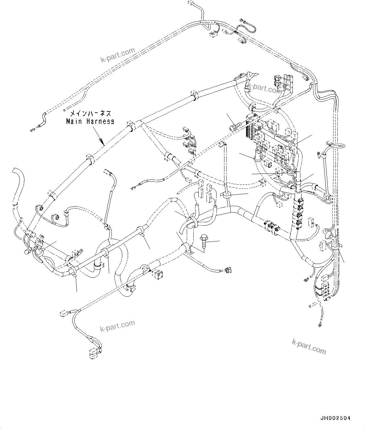 Komatsu parts book diagram for PC190NLC-8 S/N K50001-UP: CAB, 1-ACTUATOR, CAB IN PARTS, MAIN HARNESS CLAMP