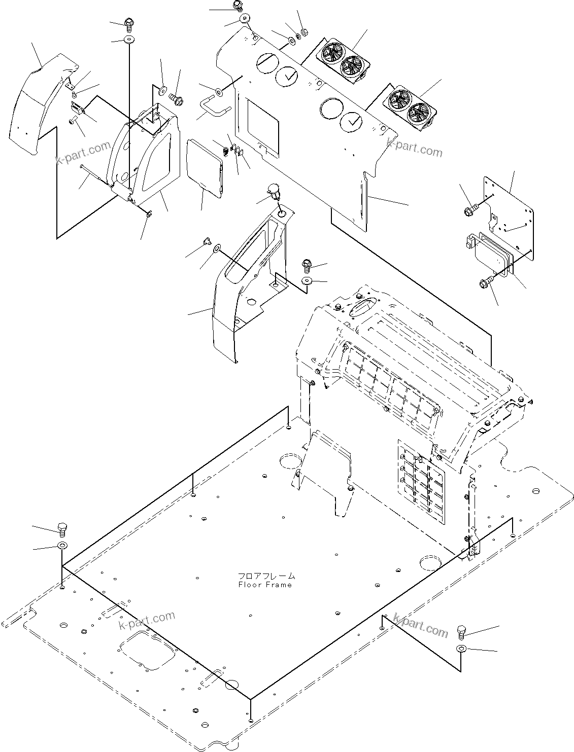 Komatsu parts book diagram for PC190NLC-8 S/N K50001-UP: CAB, 1-ACTUATOR, CAB IN PARTS, REAR COVER