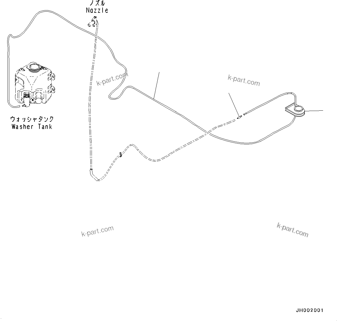 Komatsu parts book diagram for PC190NLC-8 S/N K50001-UP: CAB, 1-ACTUATOR, FLOOR, WINDOW WASHER HOSE
