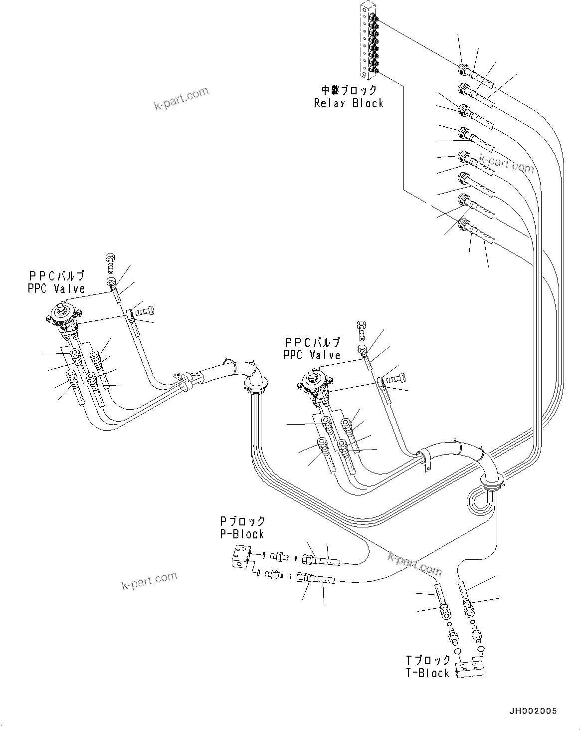 Komatsu parts book diagram for PC190NLC-8 S/N K50001-UP: CAB, 1-ACTUATOR, FLOOR, P.P.C. PIPING FOR PILOT VALVE