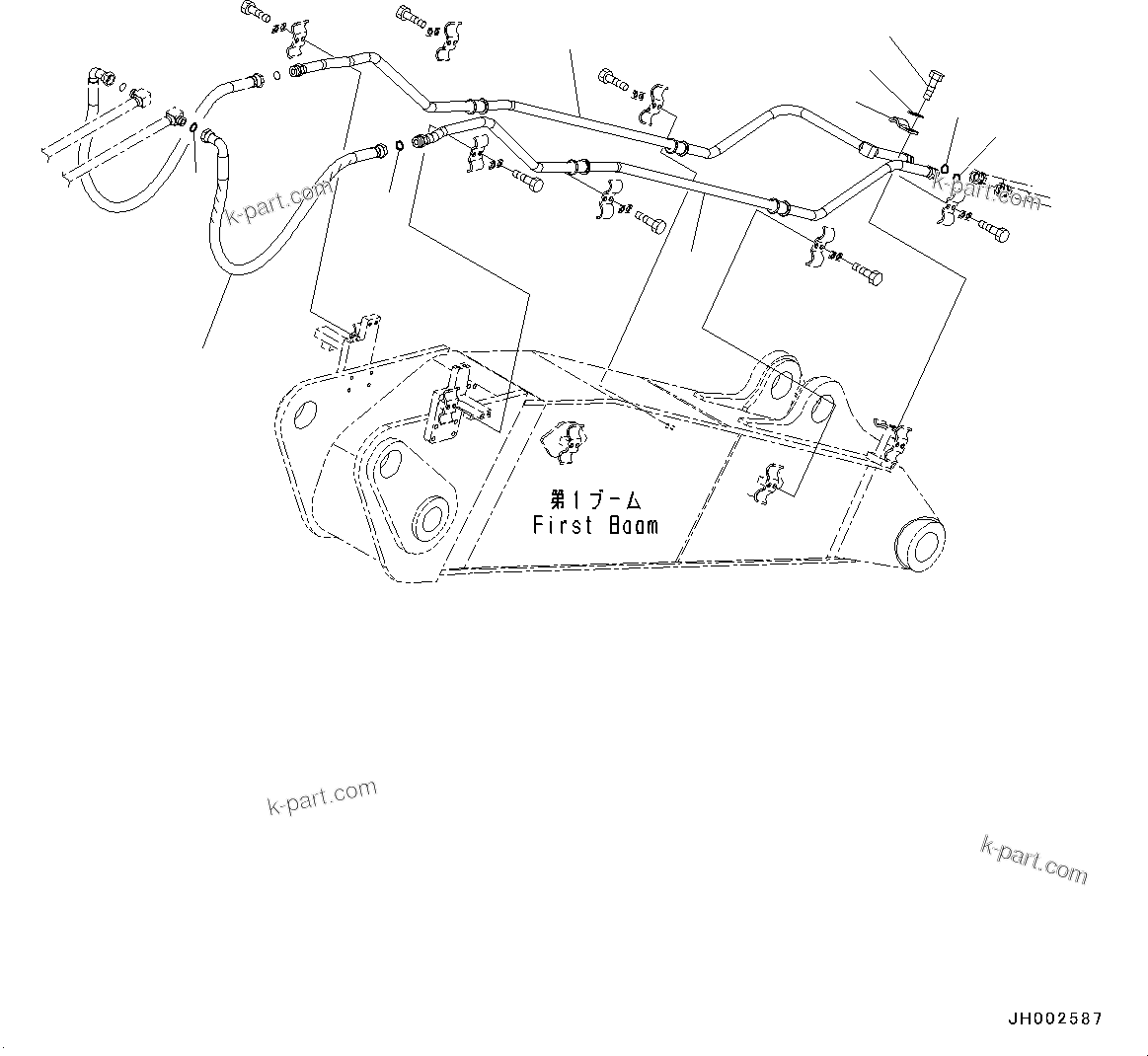 Komatsu parts book diagram for PC190NLC-8 S/N K50001-UP: BOOM, 2-PIECE BOOM, BUCKET CYLINDER LINE