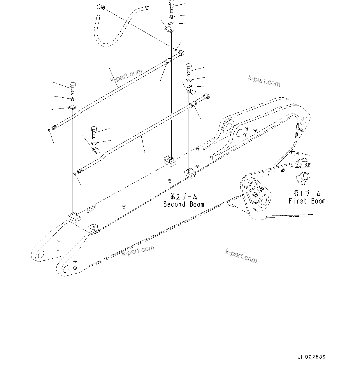 Komatsu parts book diagram for PC190NLC-8 S/N K50001-UP: BOOM, 2-PIECE BOOM, BUCKET CYLINDER LINE