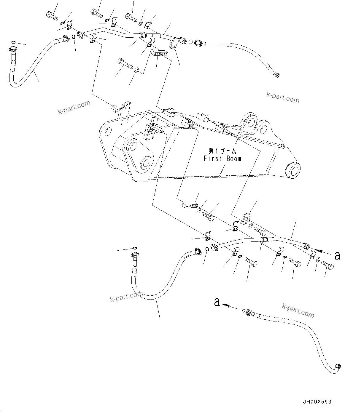 Komatsu parts book diagram for PC190NLC-8 S/N K50001-UP: BOOM, 2-PIECE BOOM, 1-ATTACHMENT LINE (1/2)