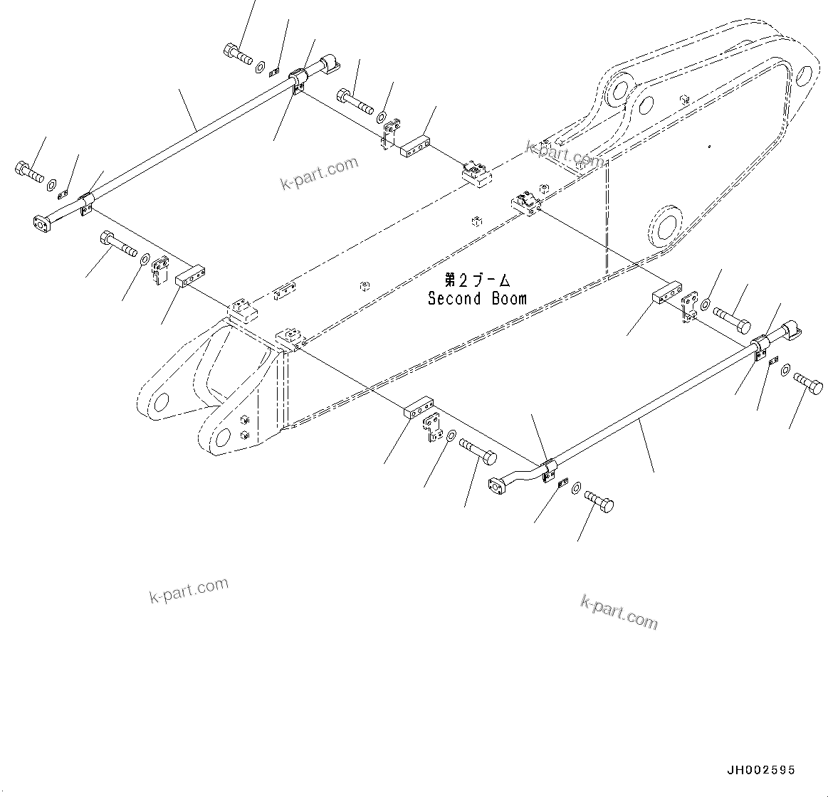 Komatsu parts book diagram for PC190NLC-8 S/N K50001-UP: BOOM, 2-PIECE BOOM, 1-ATTACHMENT LINE (2/2)