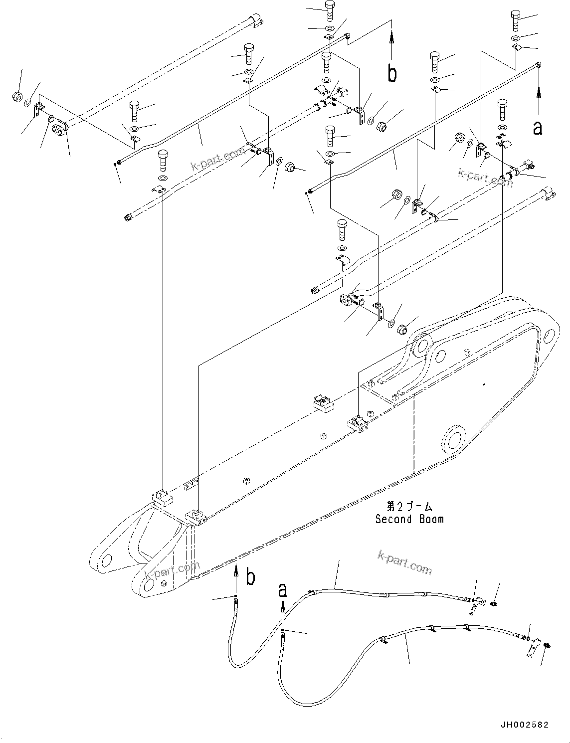 Komatsu parts book diagram for PC190NLC-8 S/N K50001-UP: BOOM, 2-PIECE BOOM, BOOM PIPING (2/2)