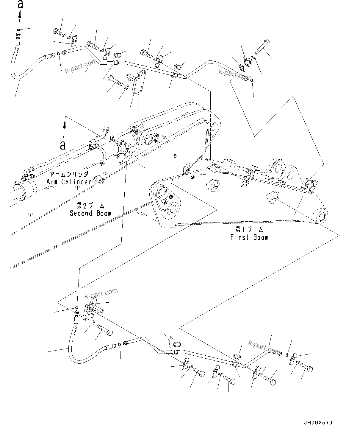 Komatsu parts book diagram for PC190NLC-8 S/N K50001-UP: BOOM, 2-PIECE BOOM, ARM CYLINDER LINES