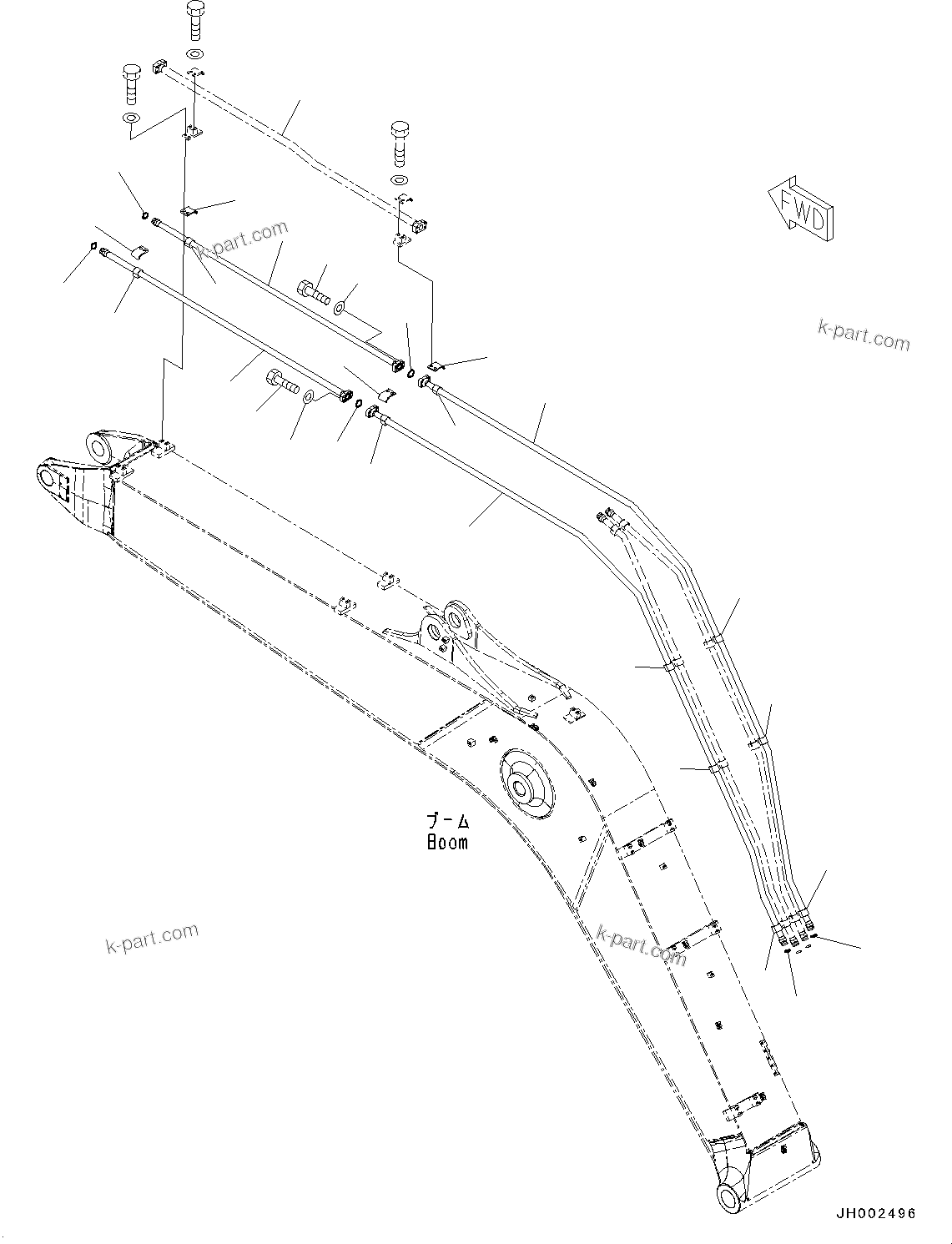 Komatsu parts book diagram for PC190NLC-8 S/N K50001-UP: BOOM, 1-ACTUATOR, BUCKET CYLINDER LINE