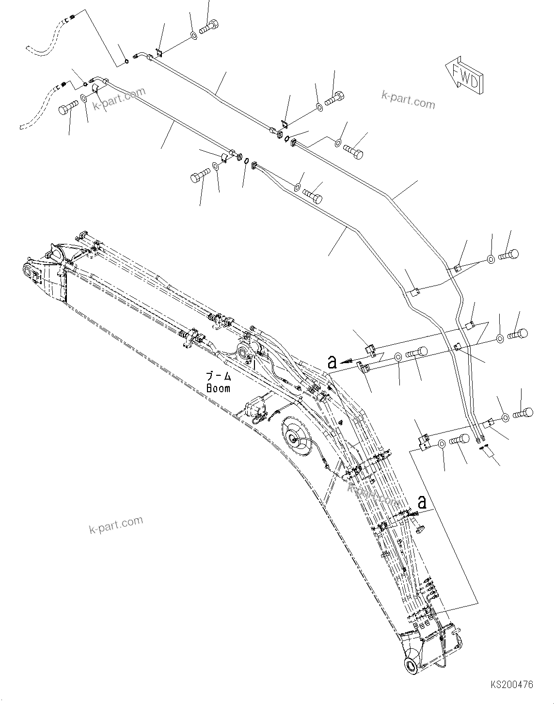 Komatsu parts book diagram for PC190NLC-8 S/N K50001-UP: BOOM, 2-ACTUATOR, ADDITIONAL PIPING (2/2)