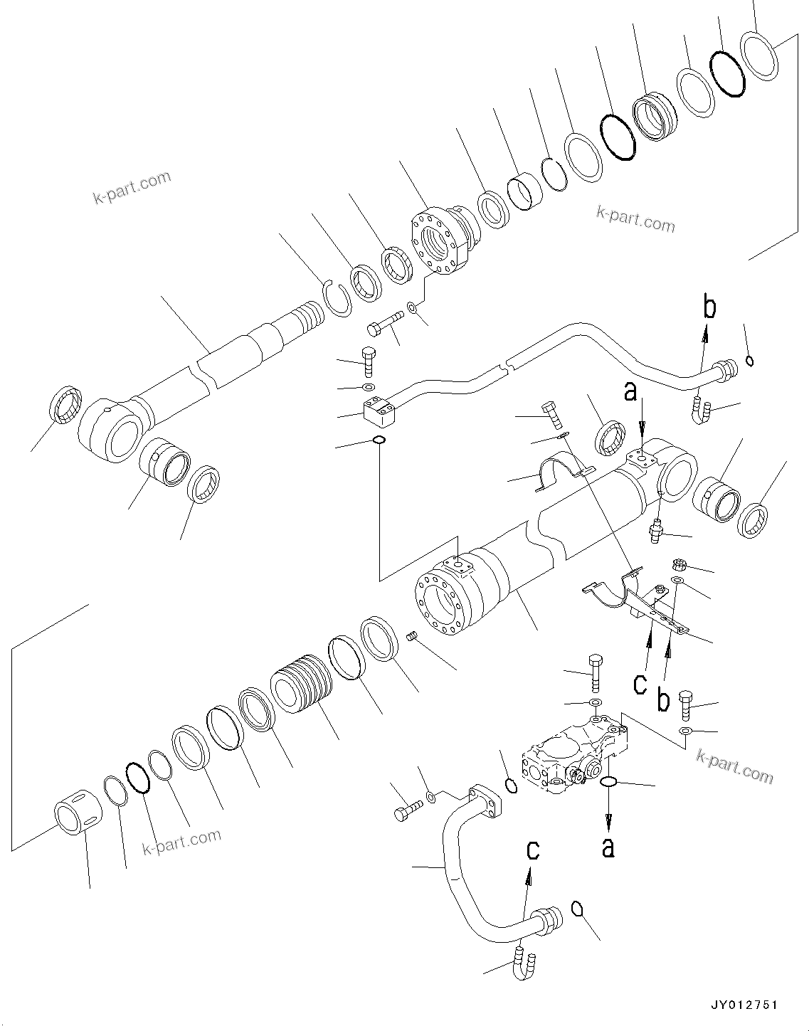 Komatsu parts book diagram for PC190NLC-8 S/N K50001-UP: BOOM CYLINDER, BOOM CYLINDER, INNER PARTS (2/2)