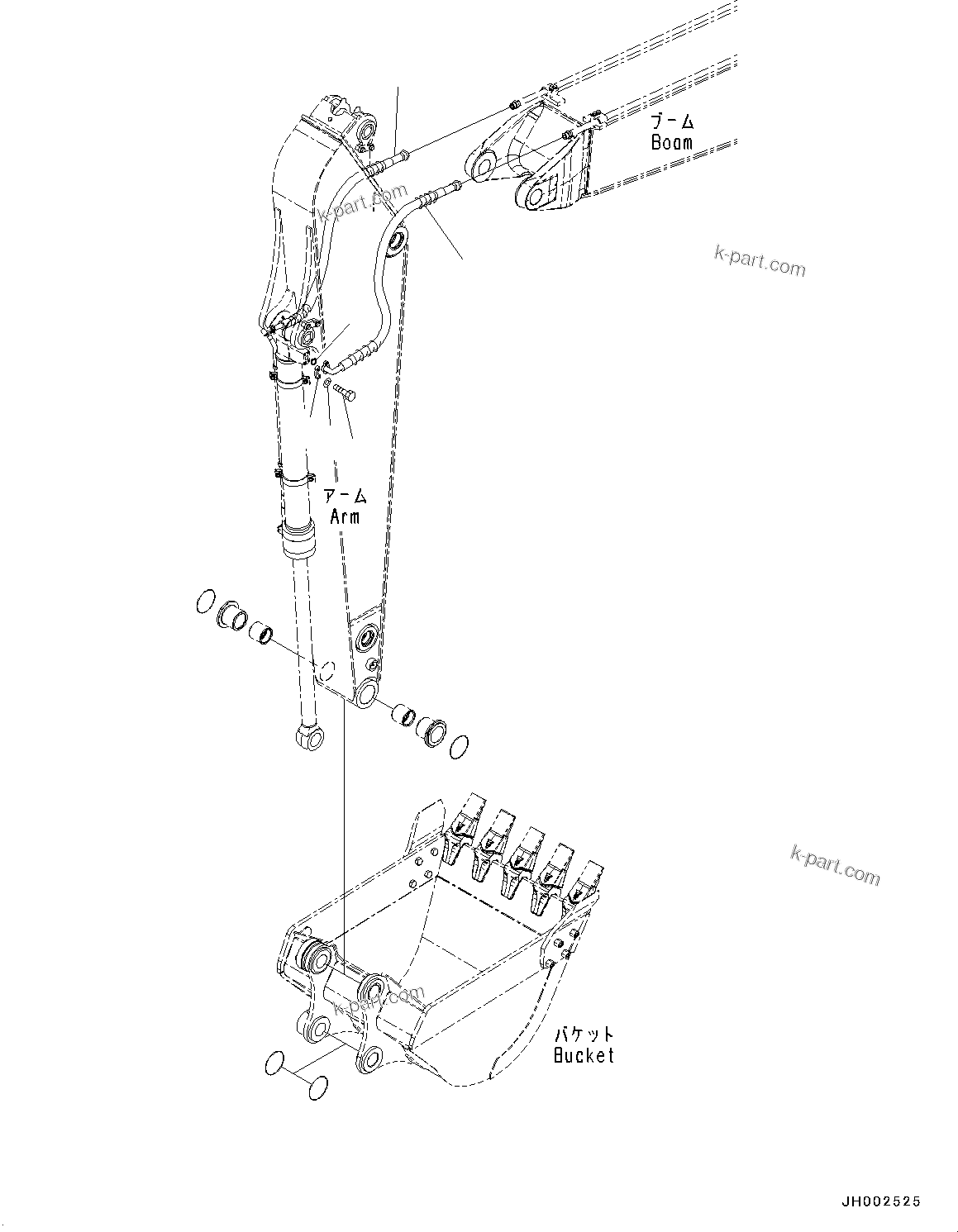 Komatsu parts book diagram for PC190NLC-8 S/N K50001-UP: ARM, 2.25M, BUCKET CYLINDER HOSE