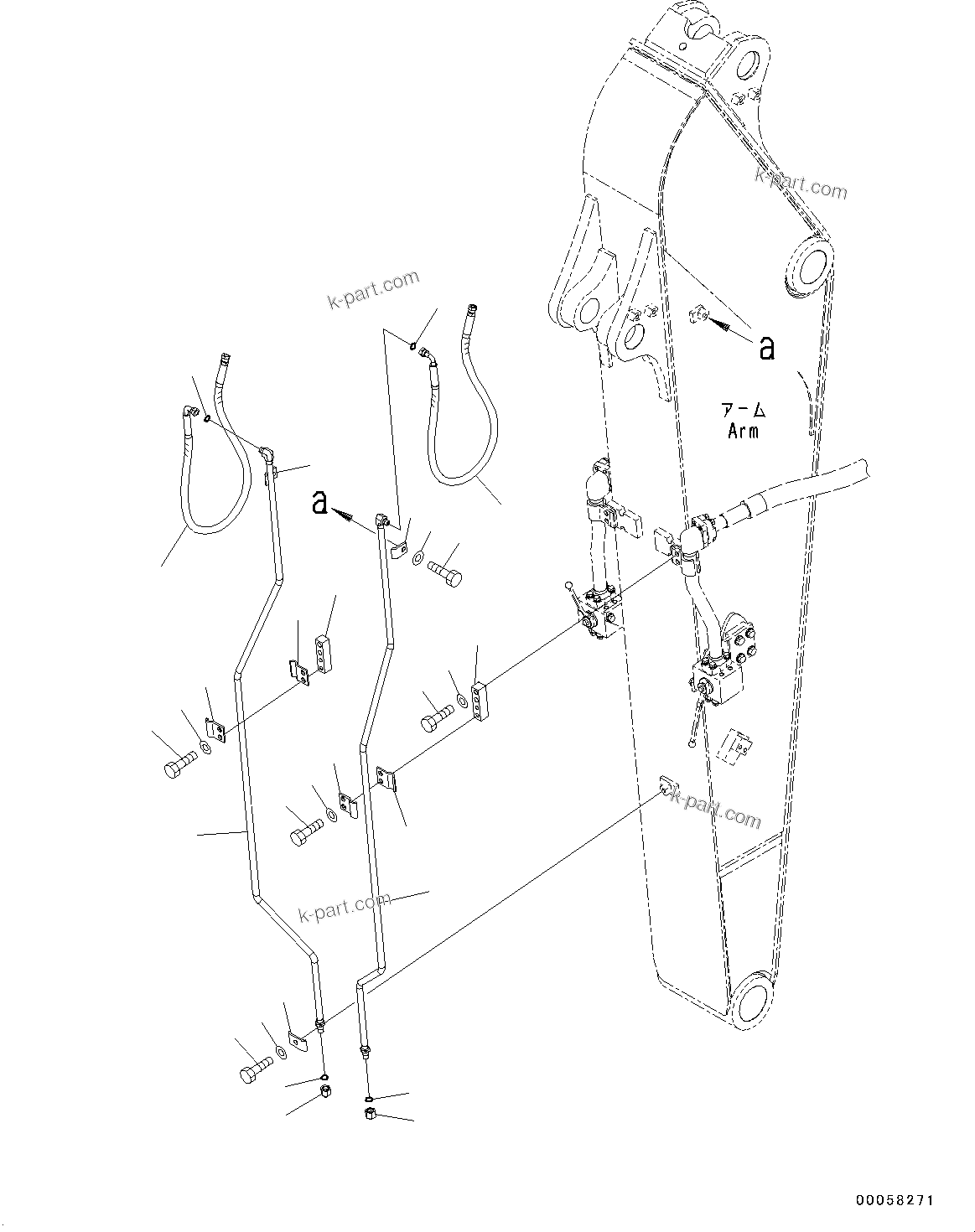 Komatsu parts book diagram for PC190NLC-8 S/N K50001-UP: ARM, 2.25M, QUICK COUPLER LINE, 1-ATTACHMENT