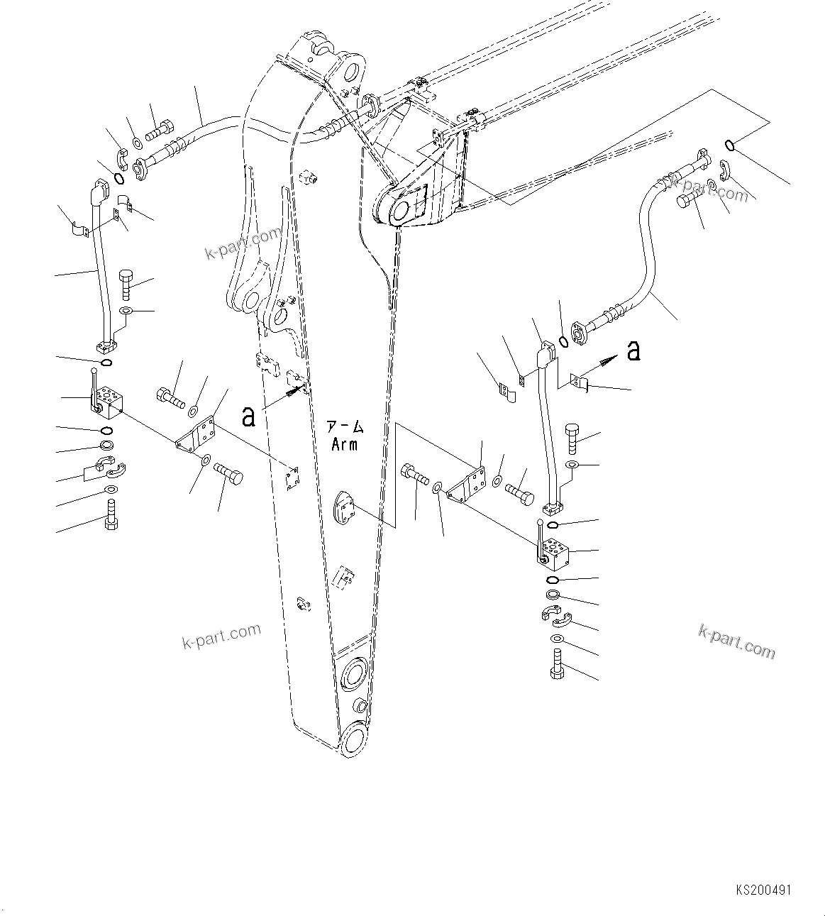 Komatsu parts book diagram for PC190NLC-8 S/N K50001-UP: ARM, 2.6M, ADDITIONAL PIPING
