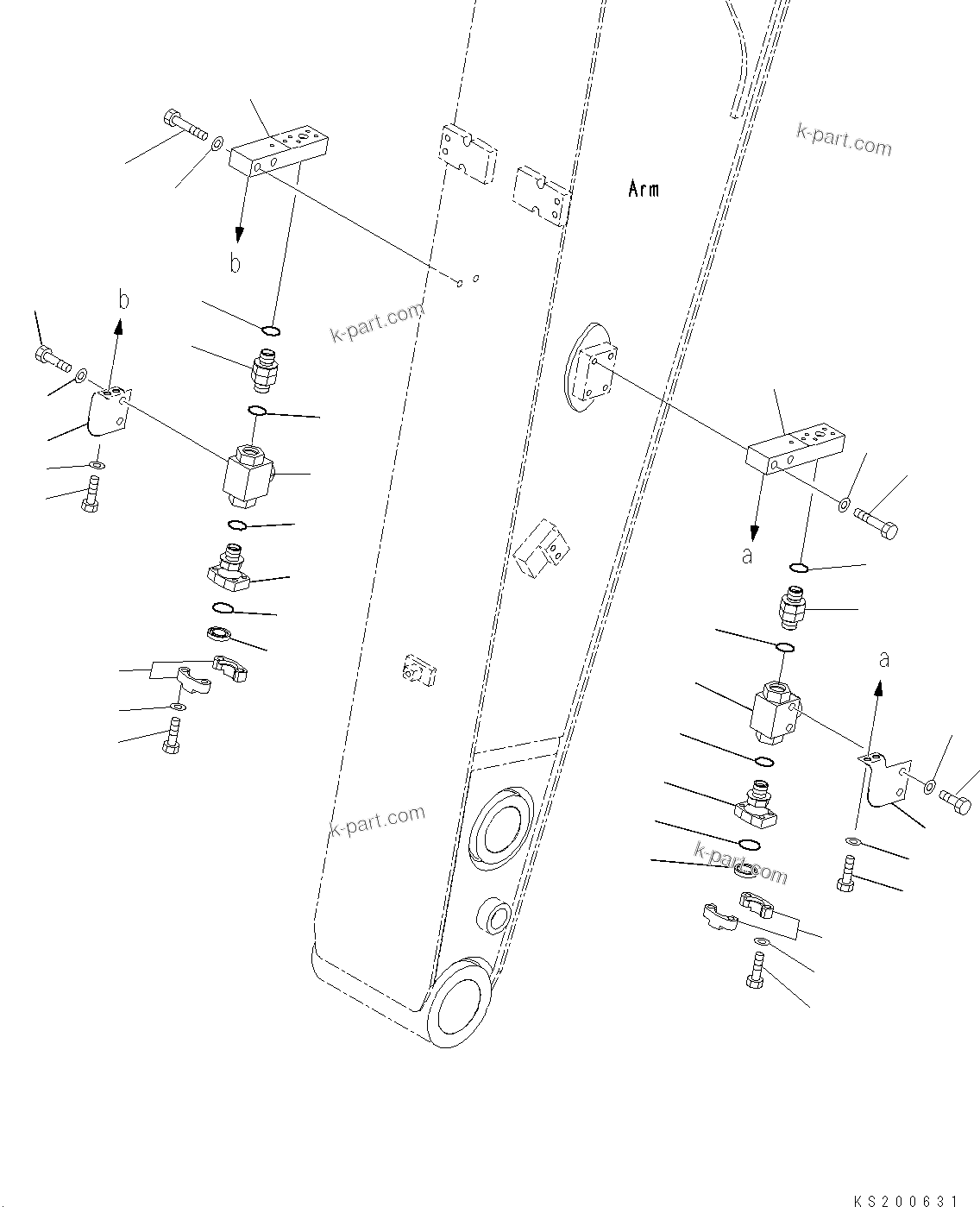 Komatsu parts book diagram for PC190NLC-8 S/N K50001-UP: ARM, 2.6M, 1-ACTUATOR, 2-ACTUATOR, ADDITIONAL PIPING (2/3)